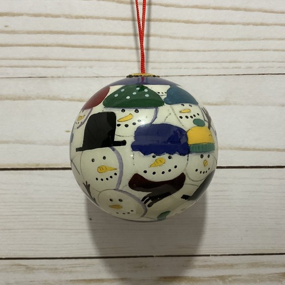 Reverse Inside Painted Glass Art Christmas Ornament & Box Group Snowman Le Bien - Picture 1 of 2